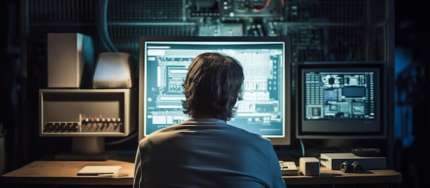 a Man focus working on old dekstop computer