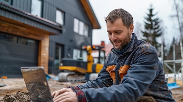 Photo a man in front of a fire place with a log in the background