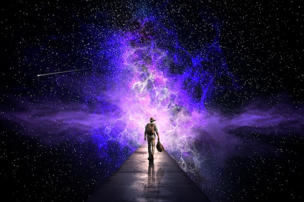 Man in front of the universe