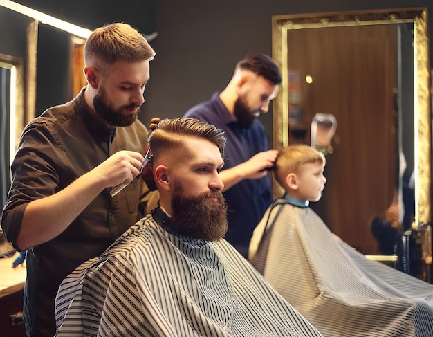 a man getting his hair cut by a barber photo for fathers day