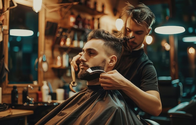 a man getting his hair cut by a barber