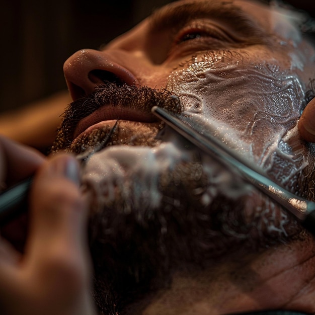 a man getting his hair trimmed with a razor