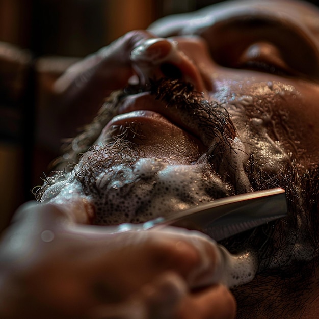 a man getting his hair trimmed with a razor