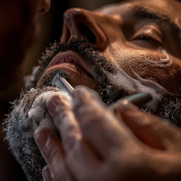 a man getting his hair trimmed with a razor