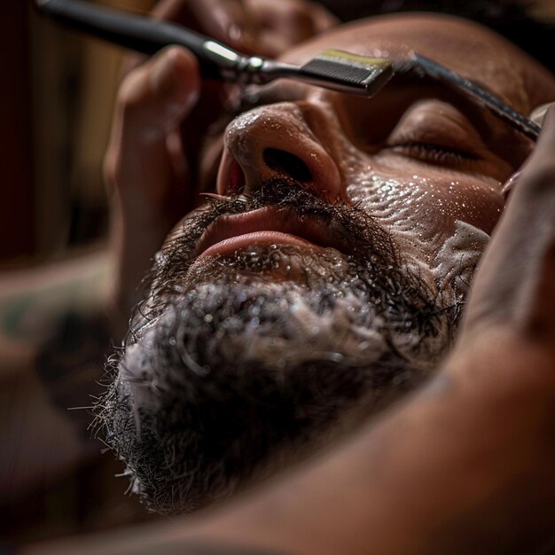 Photo a man getting his hair trimmed with a razor