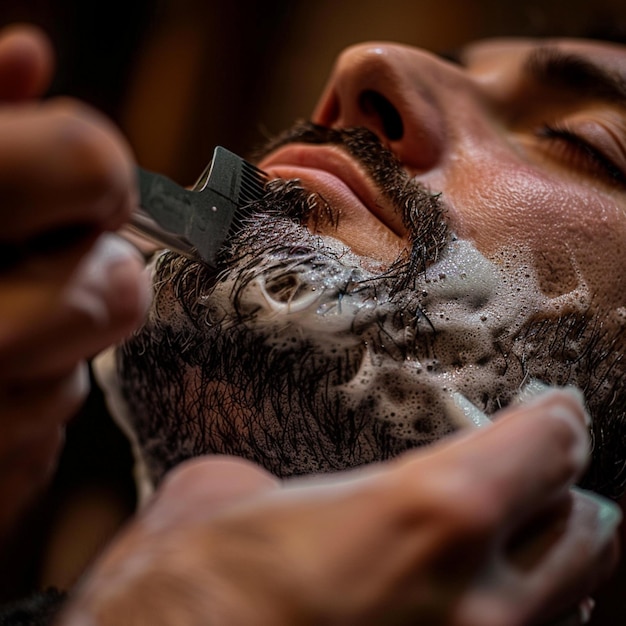 Photo a man getting his hair trimmed with a razor