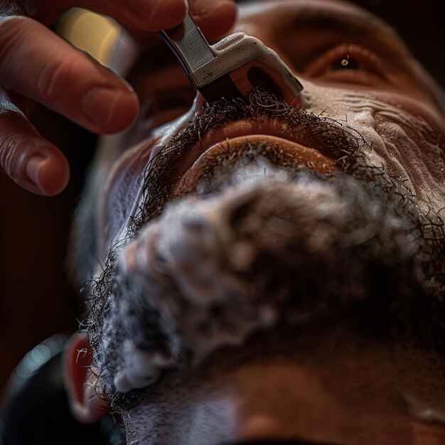 a man getting his hair trimmed with a razor