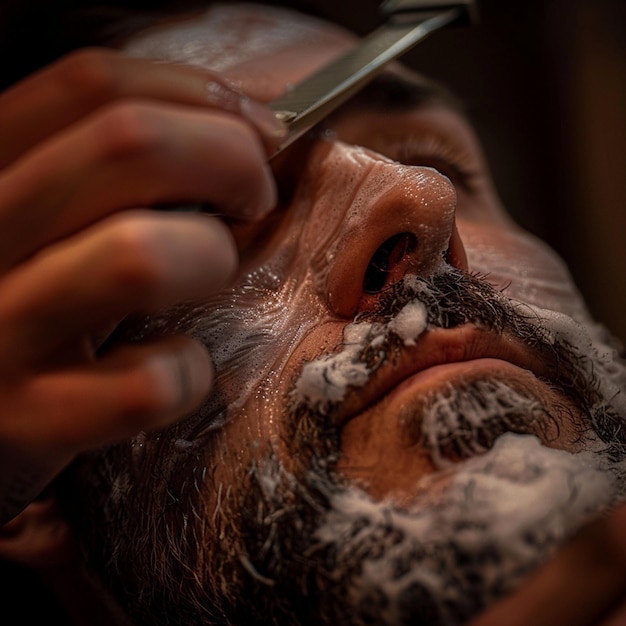 a man getting his hair trimmed with a razor