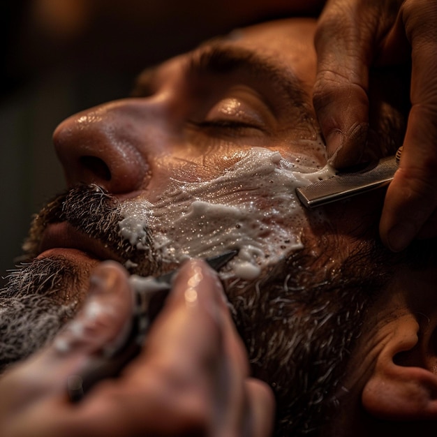 a man getting his hair trimmed with a razor