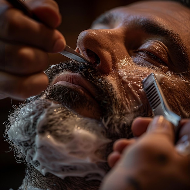 a man getting his hair trimmed with a razor