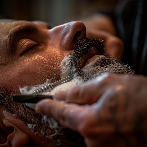 a man getting his hair trimmed with a razor