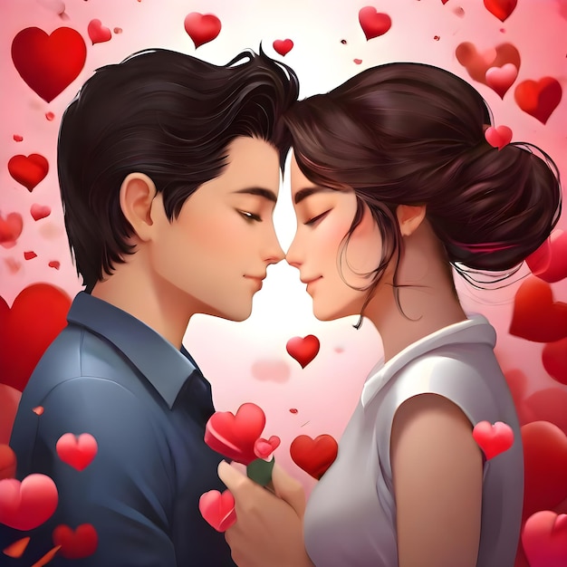 a man and a girk kiss in the loveValentines Day festival Represents love and heart