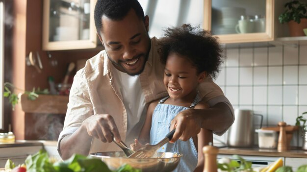 Photo a man and a girl are cooking together in a kitchen