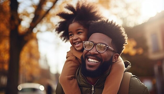 Photo a man and a girl are smiling and holding their arms up