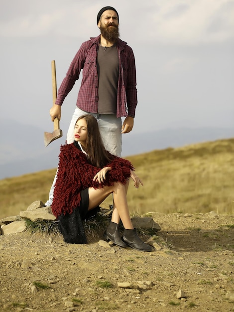 Man and girl on mountain