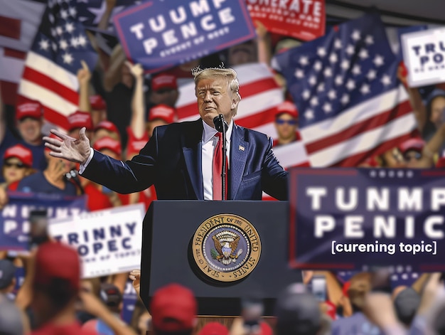 a man giving a speech at a campaign rally