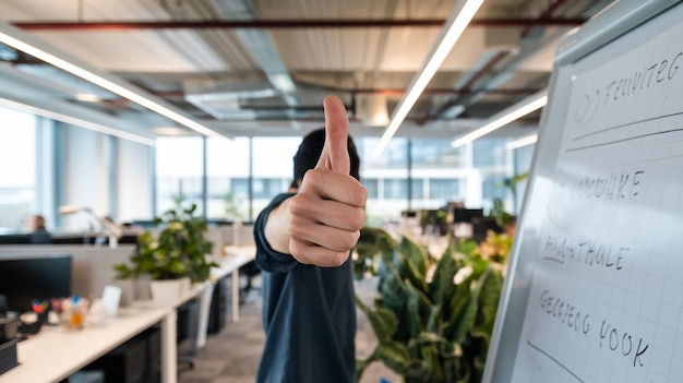 a man giving a thumbs up in front of a computer screen