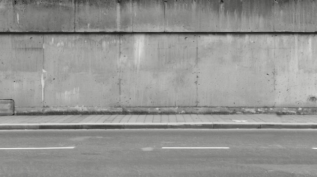 Photo a man glides on a skateboard down a city street lined by a cement wall