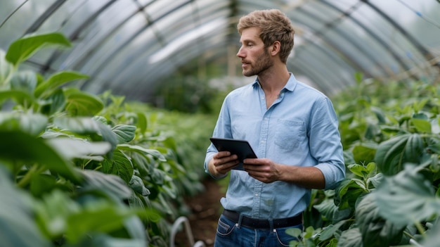 The man in greenhouse