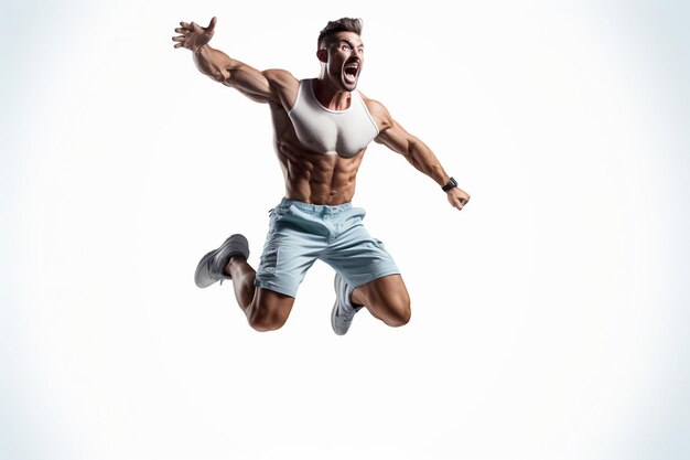 Man In Gym Attire Jumping in the Air Isolated on White background Generative Ai