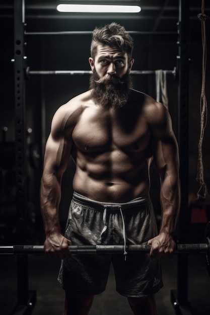 A man in a gym with a beard and a shirt that says'i'm a fat man '