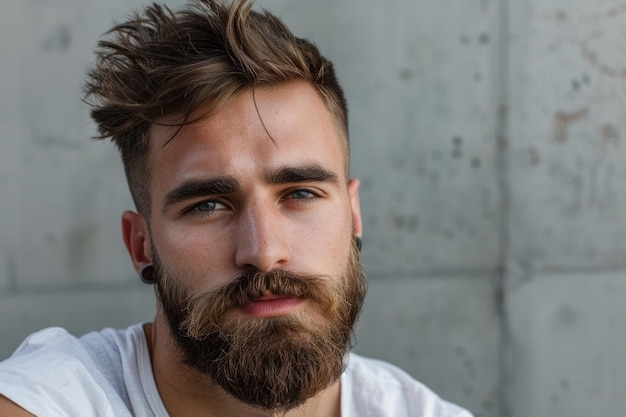 Man Hairstyle Portrait of a Young Male Model with Modern Coiffure and Beard