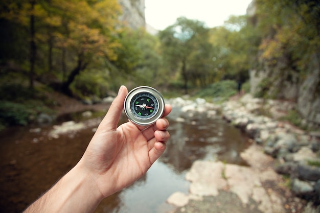 Man hand compass