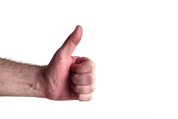 Man hand doing a thumb up gesture isolated on white background