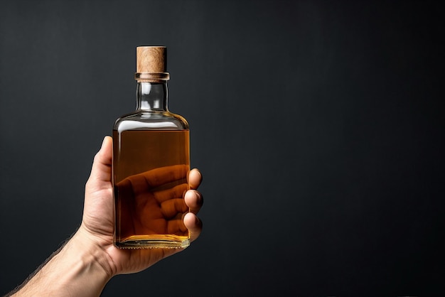 man hand hold whiskey bottle isolated