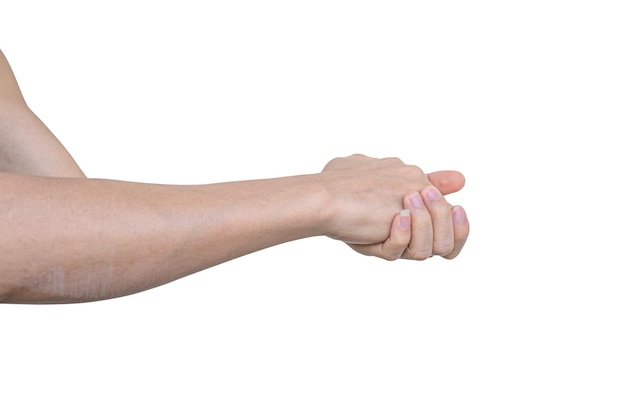 Man hand holding isolated on white background with clipping path