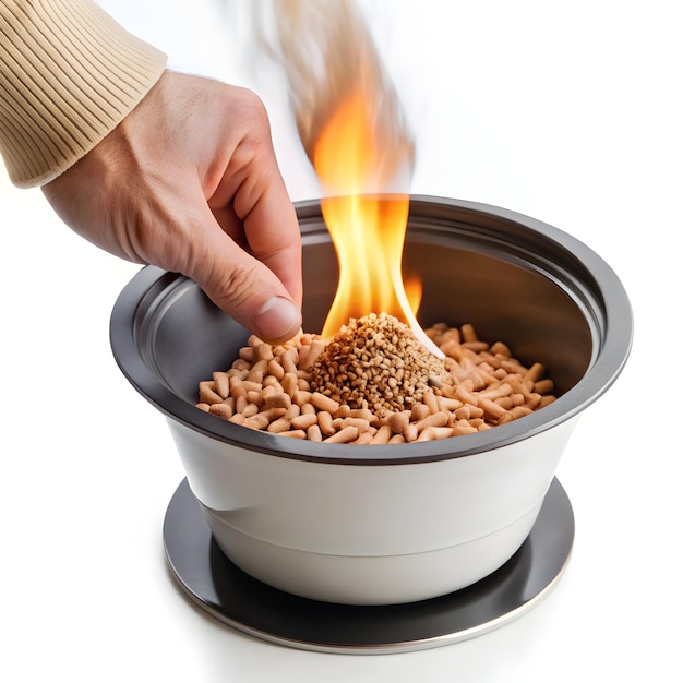 man hand loading a pellet stove