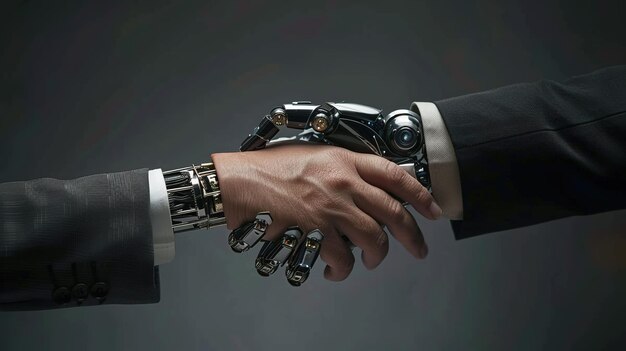 A man hand and robot hand are shaking UHD wallpaper