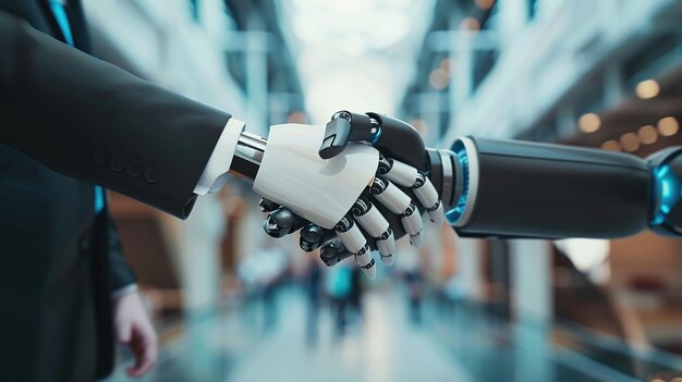 A man hand and robot hand are shaking UHD wallpaper