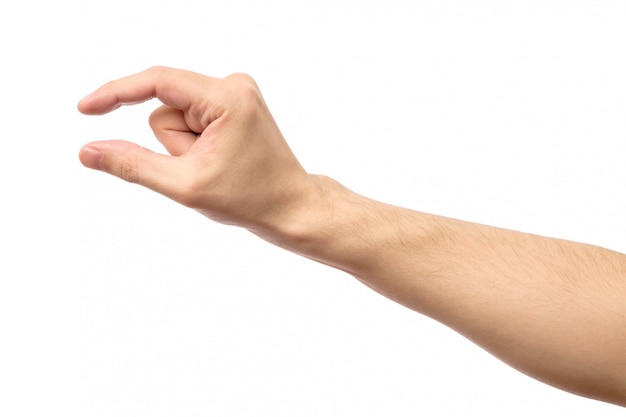 Man hand's measuring invisible item isolated