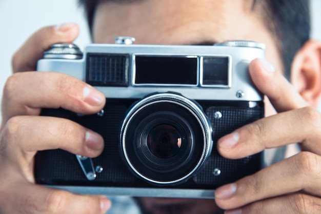 Man hand vintage camera