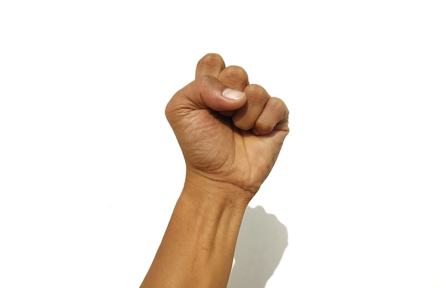 A man hands clenching with a spirit symbol on white background