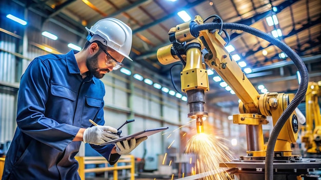 a man in a hard hat is using a machine with a machine that has a drill in it