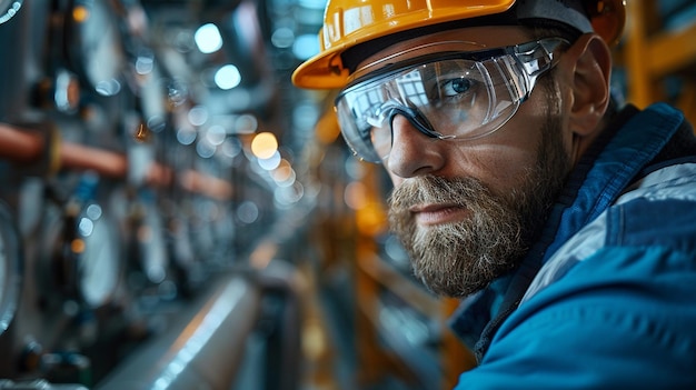 a man in a hard hat is wearing a hard hat and goggles