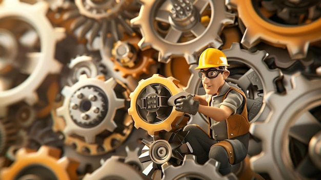 a man in a hard hat is working on a gear