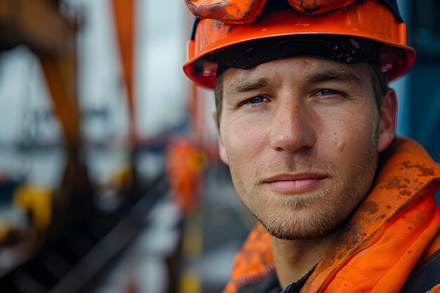 Man in Hard Hat and Orange Safety Gear Generative AI