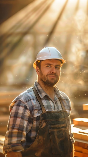 Man in Hard Hat and Overalls