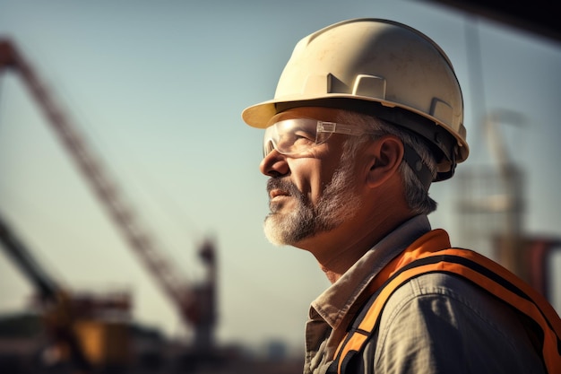 Man in Hard Hat and Safety Glasses