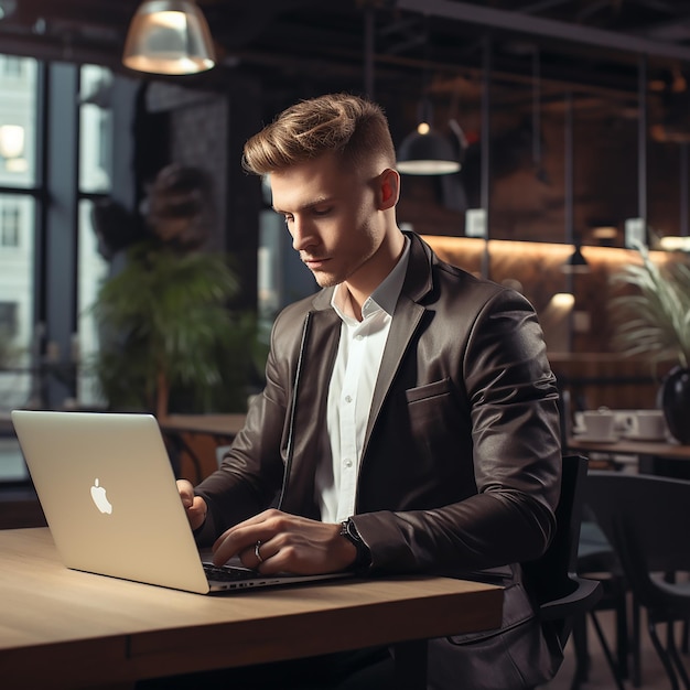 A man has a laptop in hand