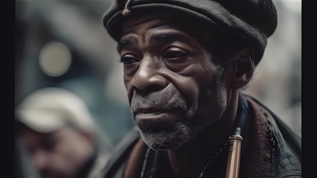 A man in a hat with a hat and a hood.