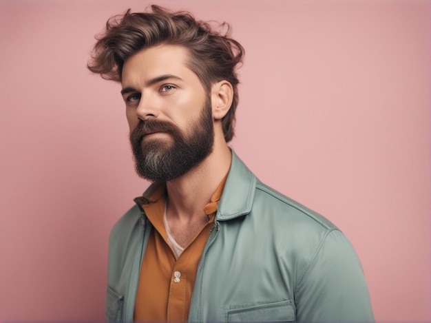 A man have long beard and nice hairstyle wearing trendy high quality suit