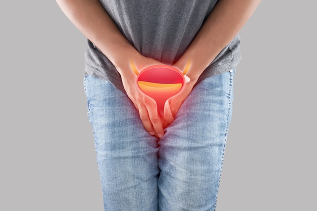 A man having urethritis and Urinary Incontinence Cystitis symptoms with men