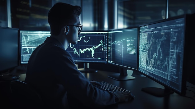 a man highlighting the stock market on a computer screen