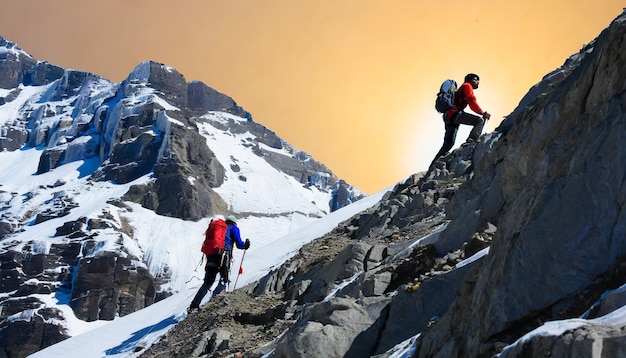 Man hiking on mountains with a backpack