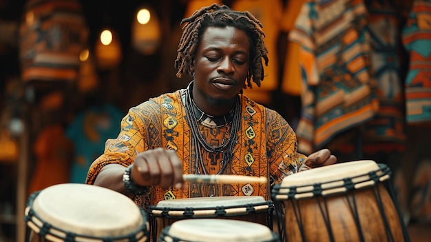 A man hitting an African drums