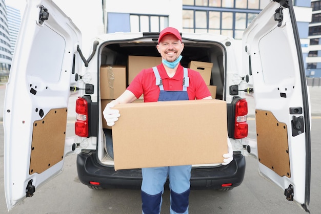 Man hold box with goods